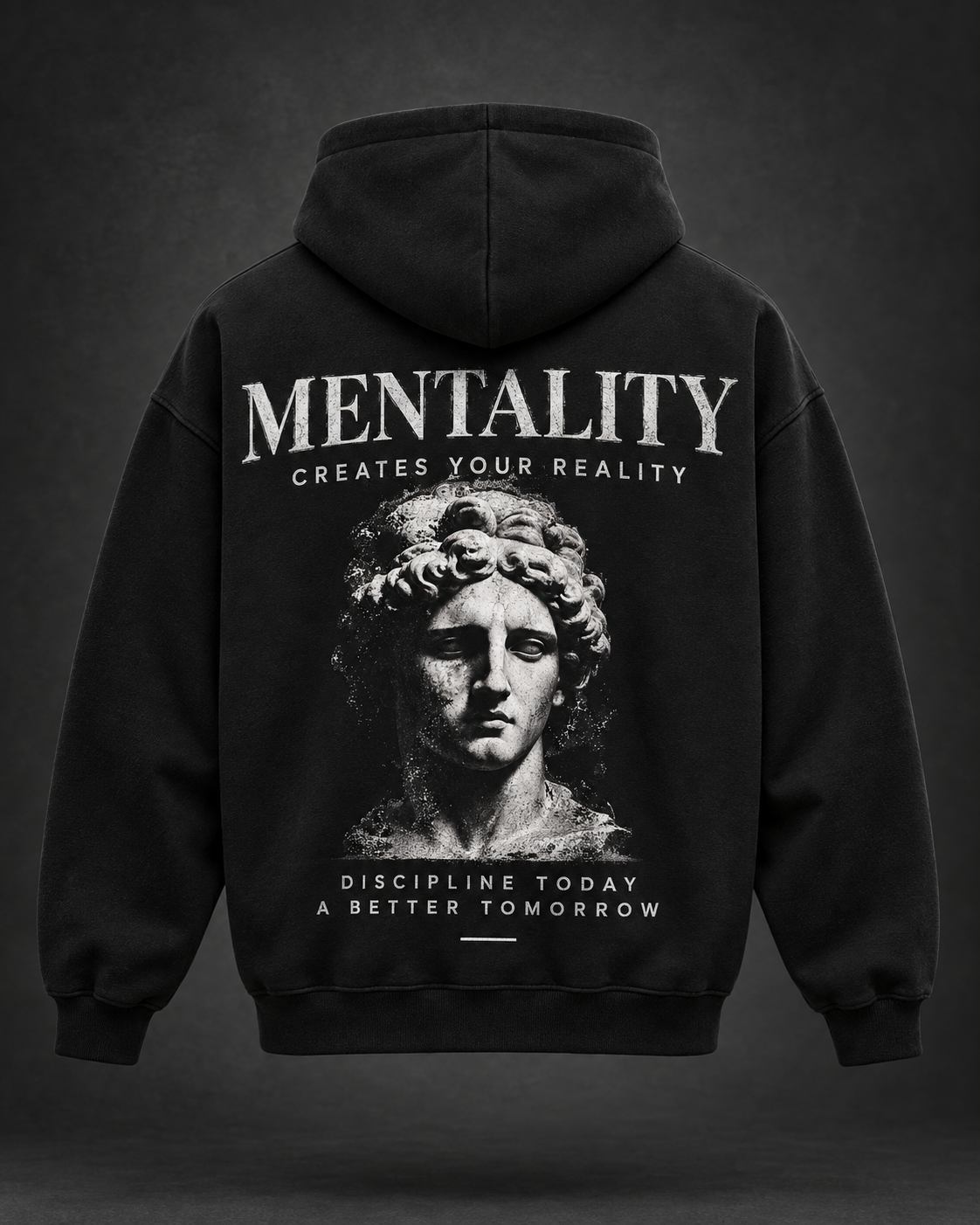 Black Mentality hoodie with the classical bust graphic on the back